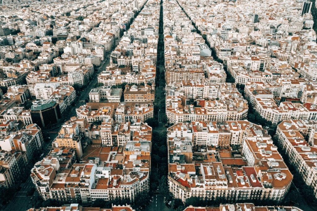 Barcelona view of famous city grid structure