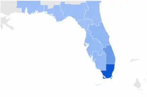 Map of padel search interest in Florida by metro
