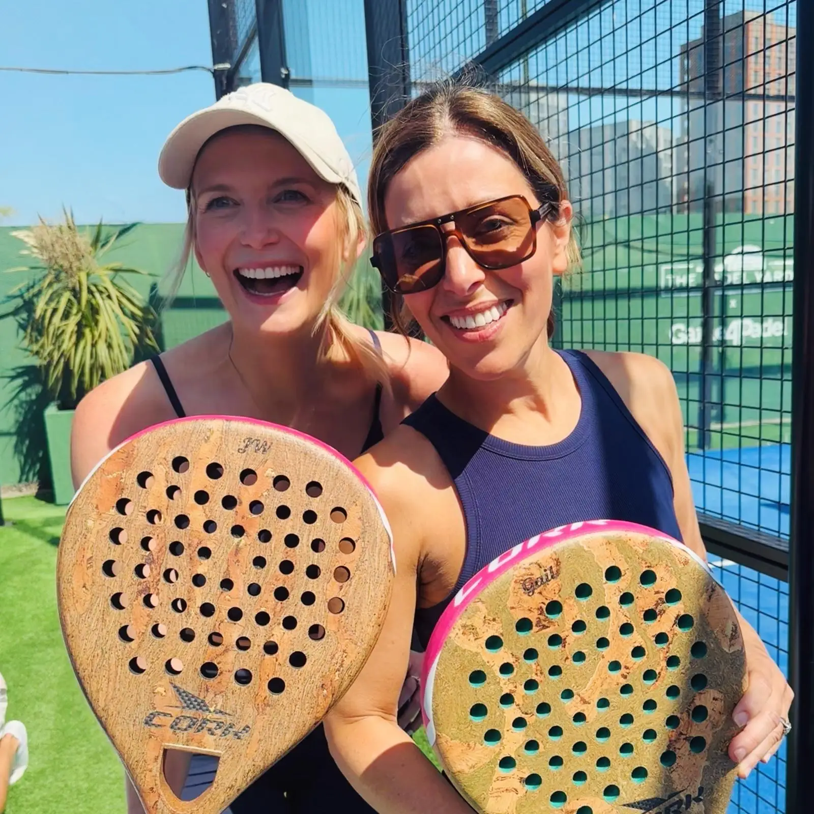 Padel Smash Girls, Jo and Gail, posing with rackets