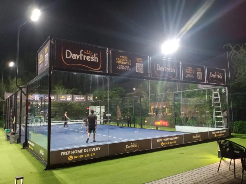 Smash X Pakistan padel court nighttime