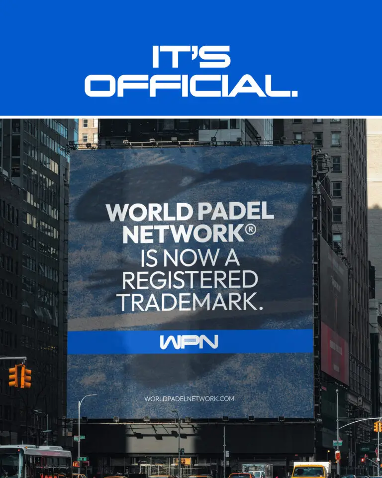Billboard in busy street that shows World Padel Network has become a registered trademark