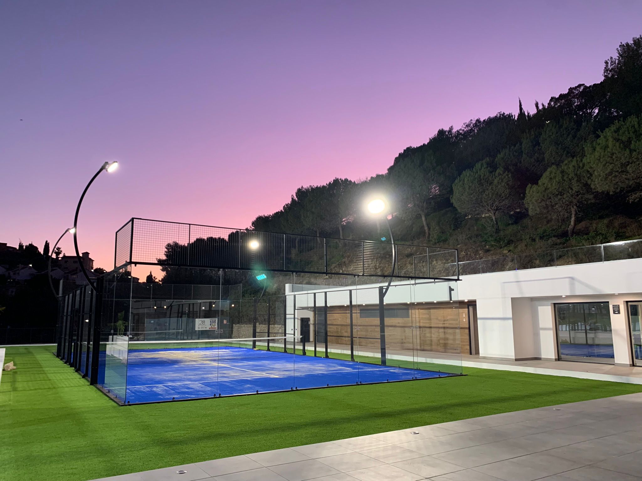 Padel court at sunset
