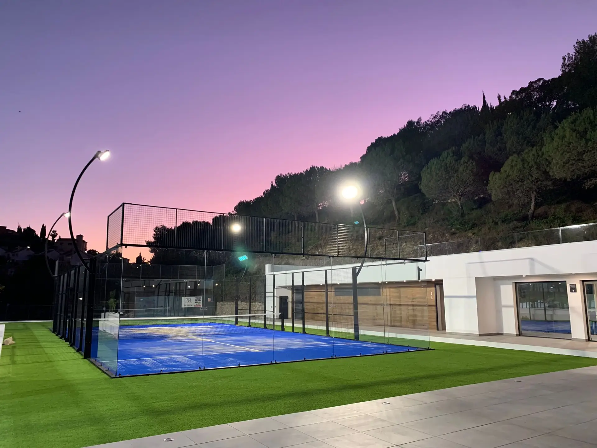 Padel court at sunset