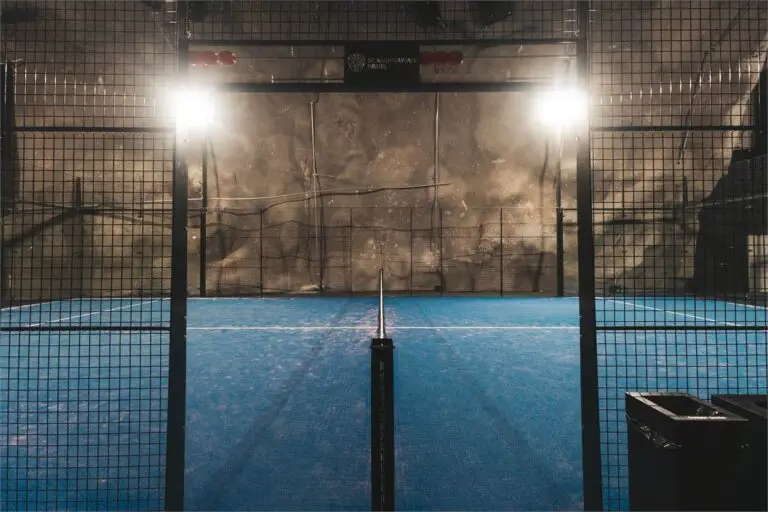 Padel court with lights inside Cave Padel, Stockholm