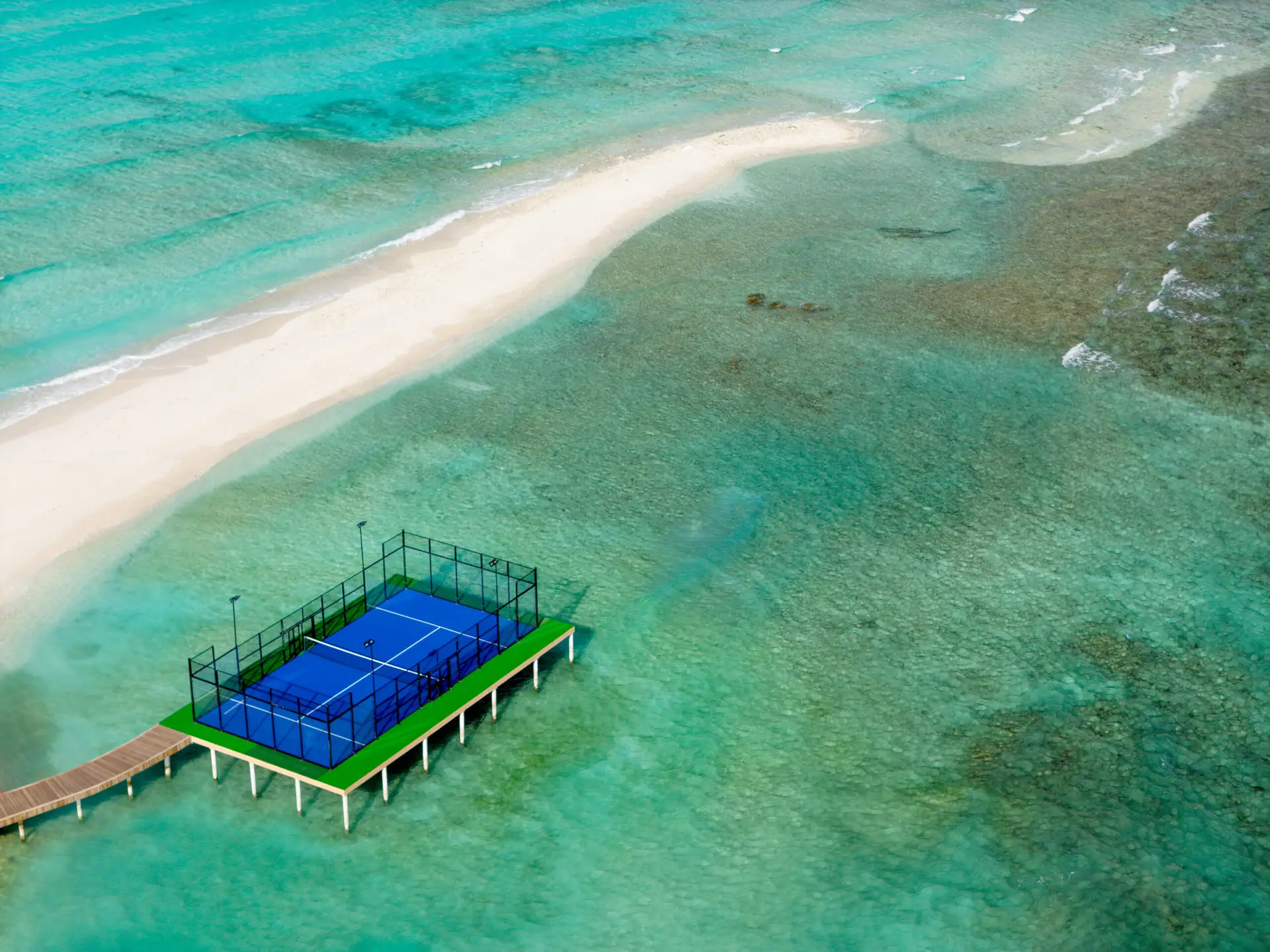 Meyyafushi Maldives overwater padel court daytime