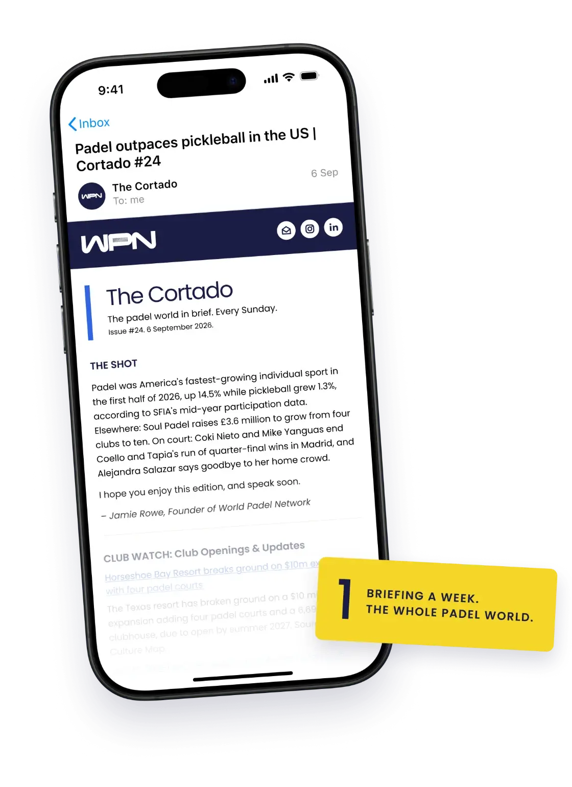 Issue #24 of The Cortado open in an email app on a phone