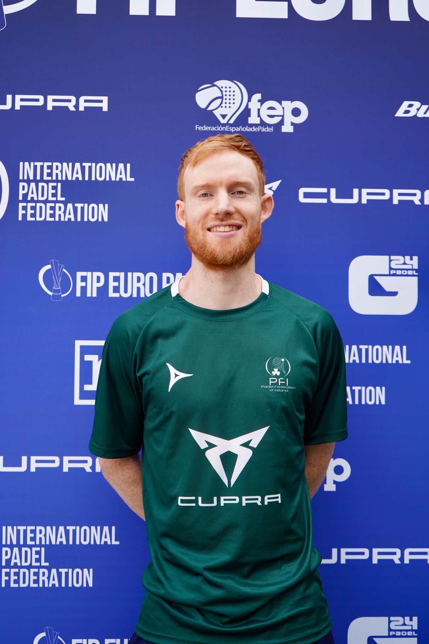 Louis Jarrold in Padel Federation of Ireland kit at the FIP Euro Padel Cup